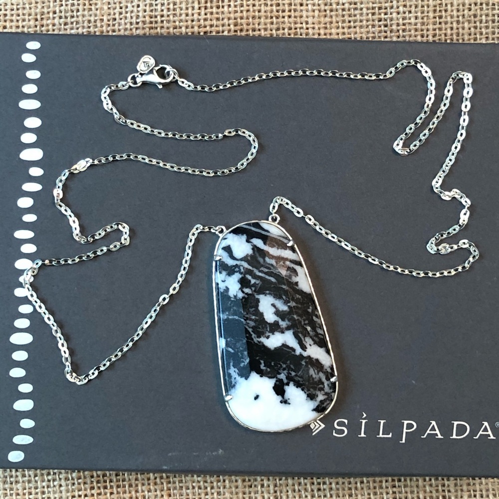 Silpada Black White Pendant Sterling Long Necklace